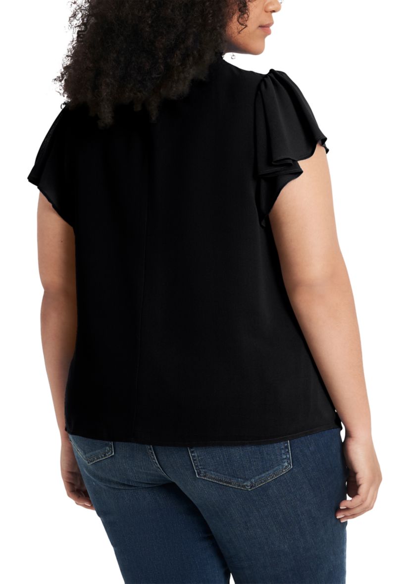 Plus Size Flutter Sleeve Mock Neck Top 