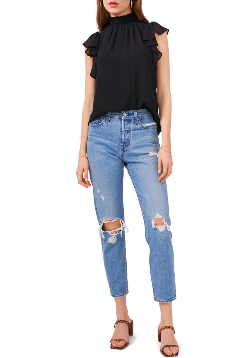 Plus Size Flutter Sleeve Mock Neck Top 