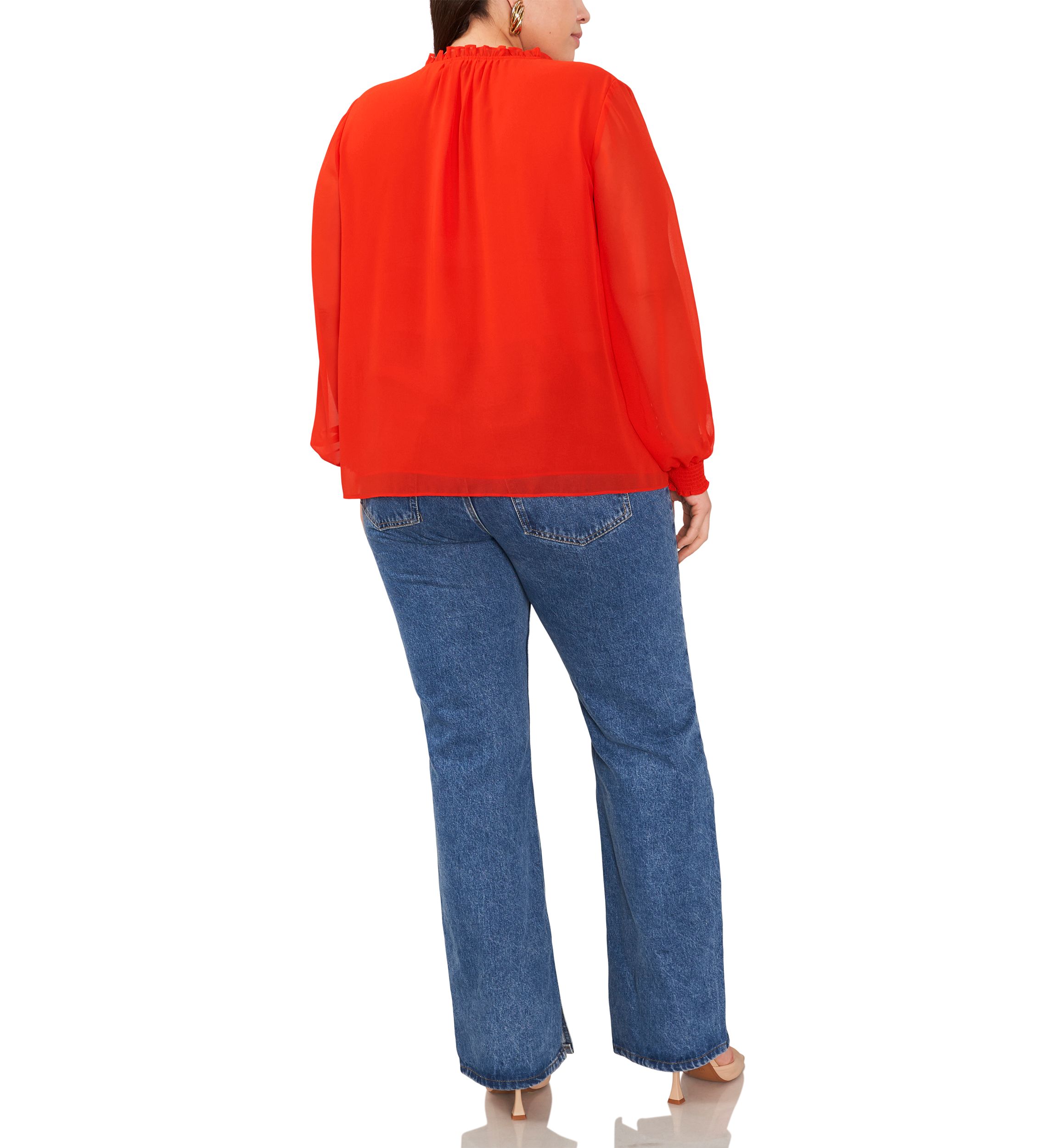 Plus Size Pleated Yoke V-Neck Top
