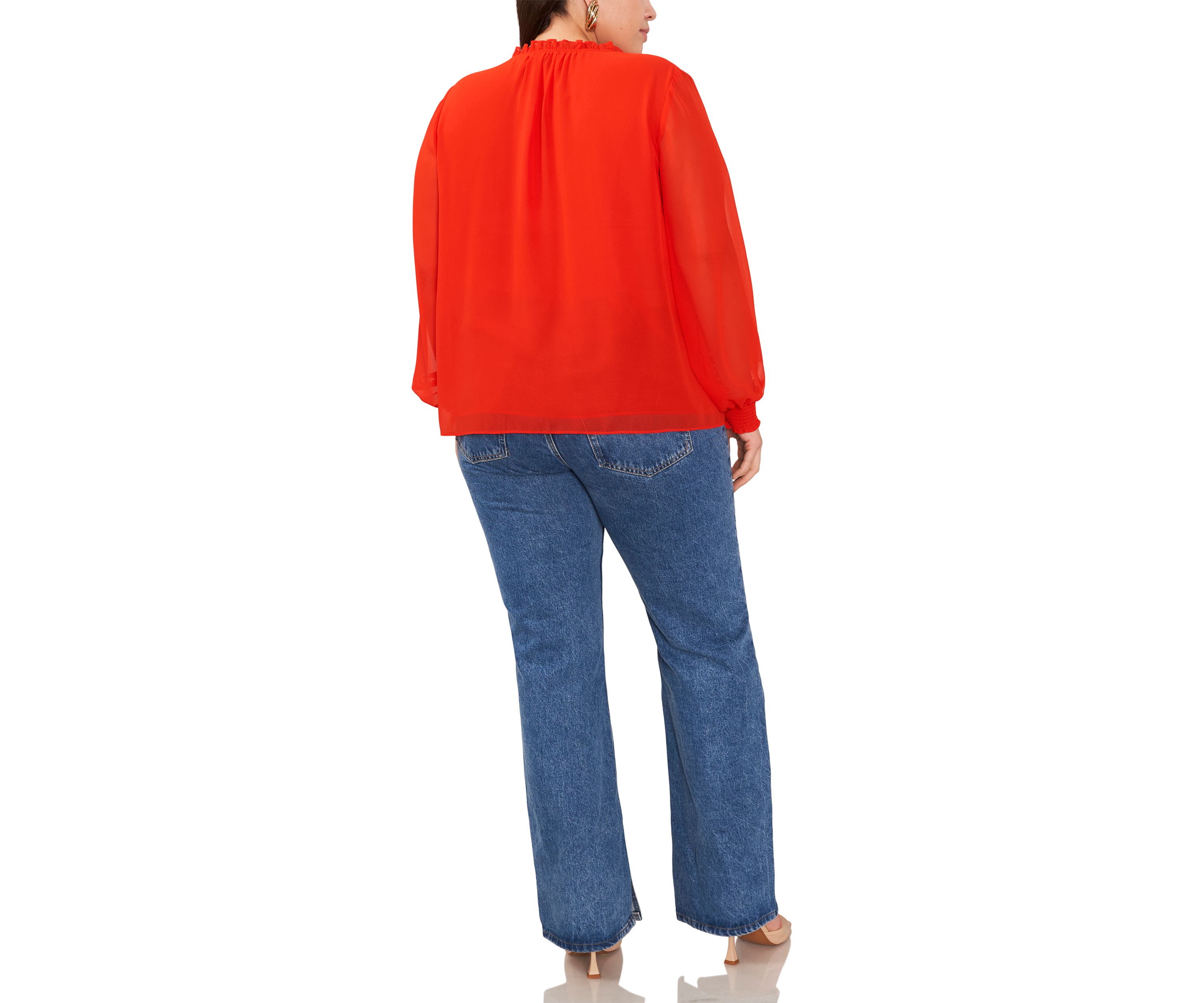 Plus Size Pleated Yoke V-Neck Top