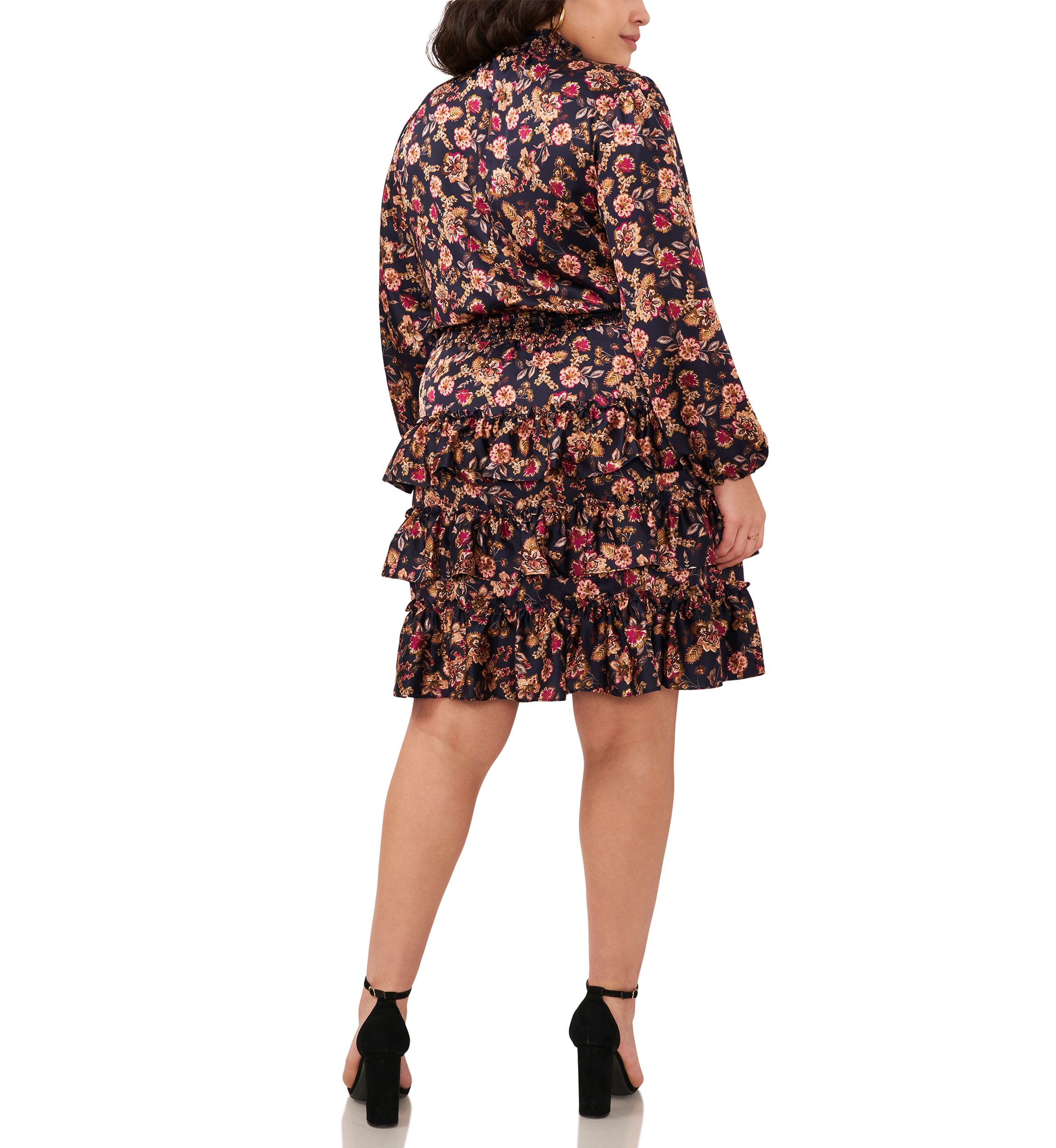 Plus Size Blouson Sleeve Mock Neck Floral Dress