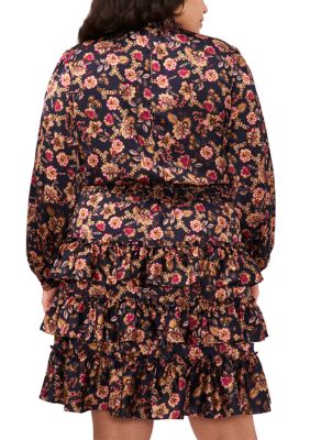 Plus Blouson Sleeve Mock Neck Floral Dress