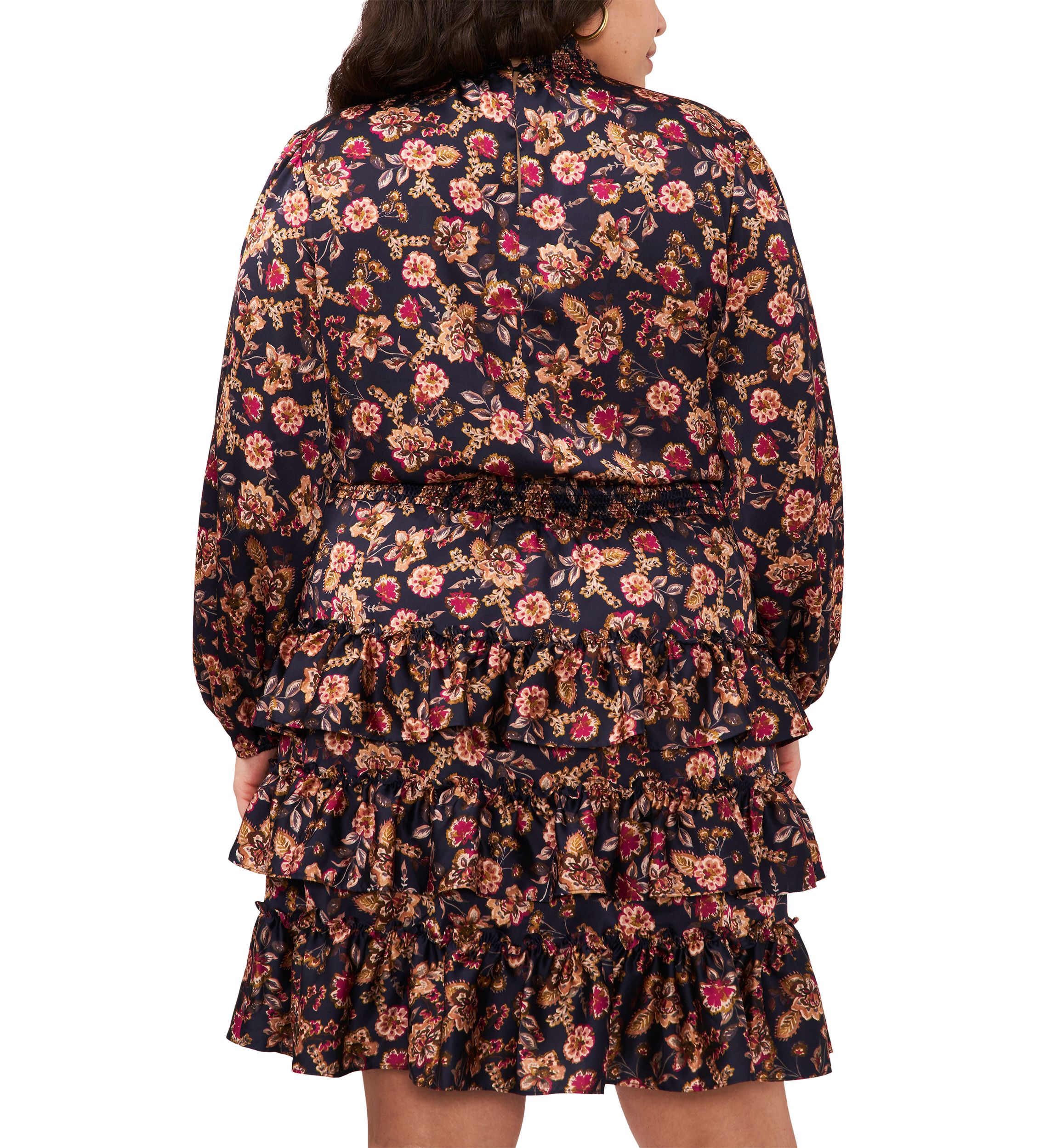 Plus Size Blouson Sleeve Mock Neck Floral Dress