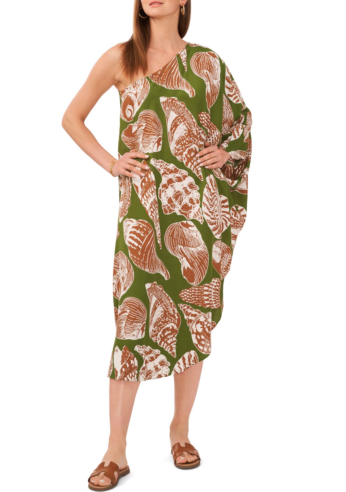 Womens Challis One-Shoulder Swim Cover-Up 