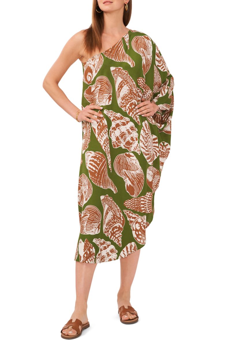 Womens Challis One-Shoulder Swim Cover-Up 