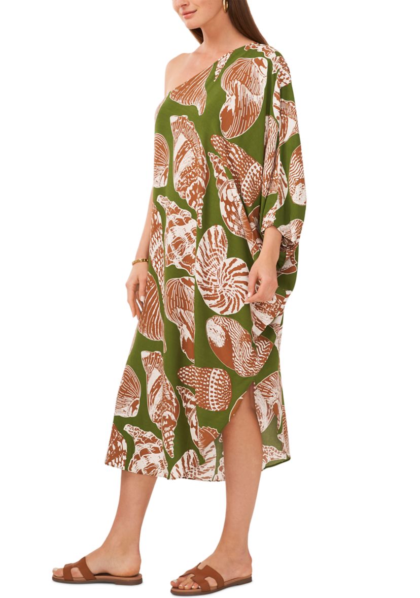 Womens Challis One-Shoulder Swim Cover-Up 