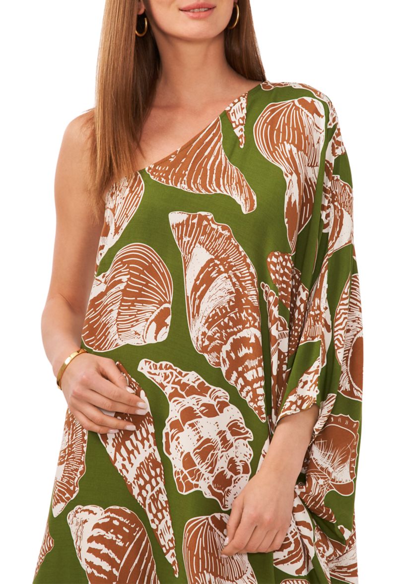 Womens Challis One-Shoulder Swim Cover-Up 