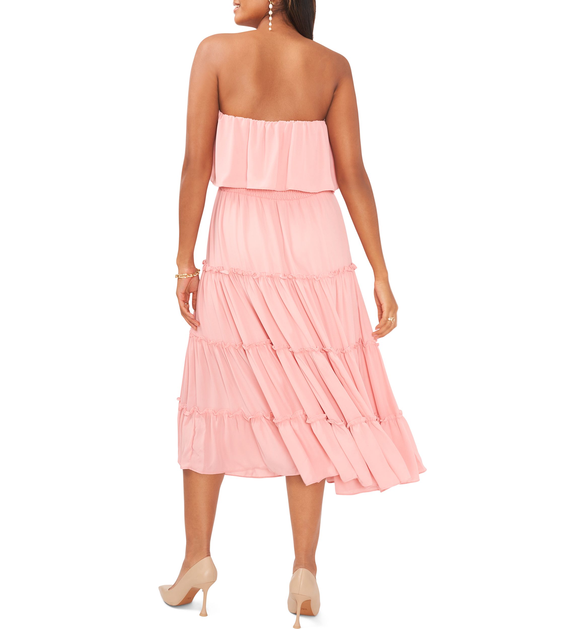 Womens Strapless Ruffle Tiered Maxi Dress