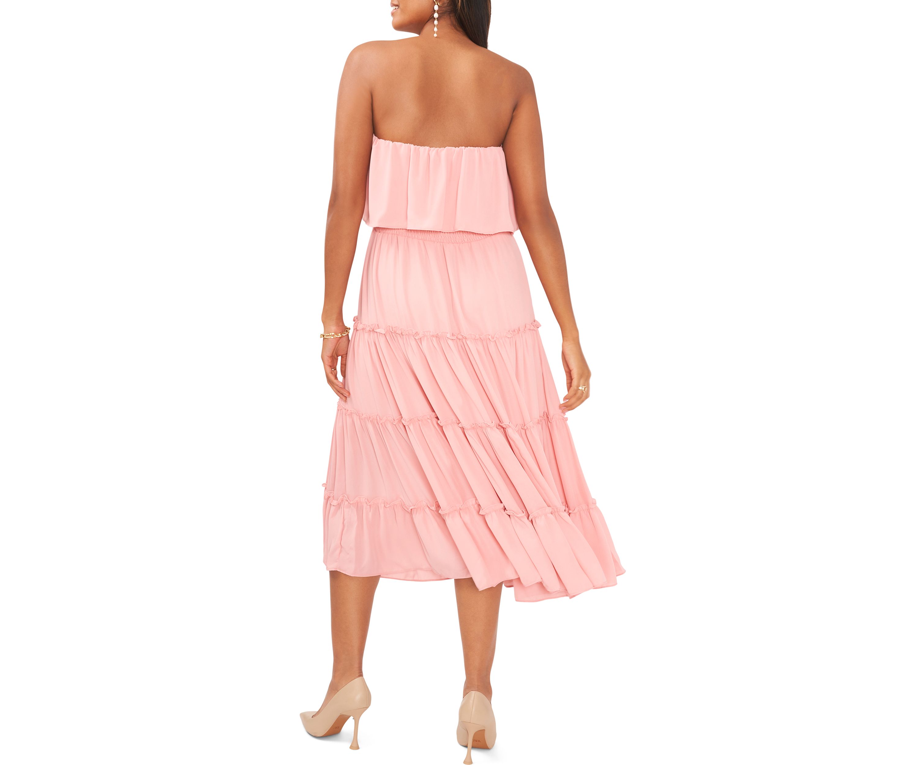 Womens Strapless Ruffle Tiered Maxi Dress