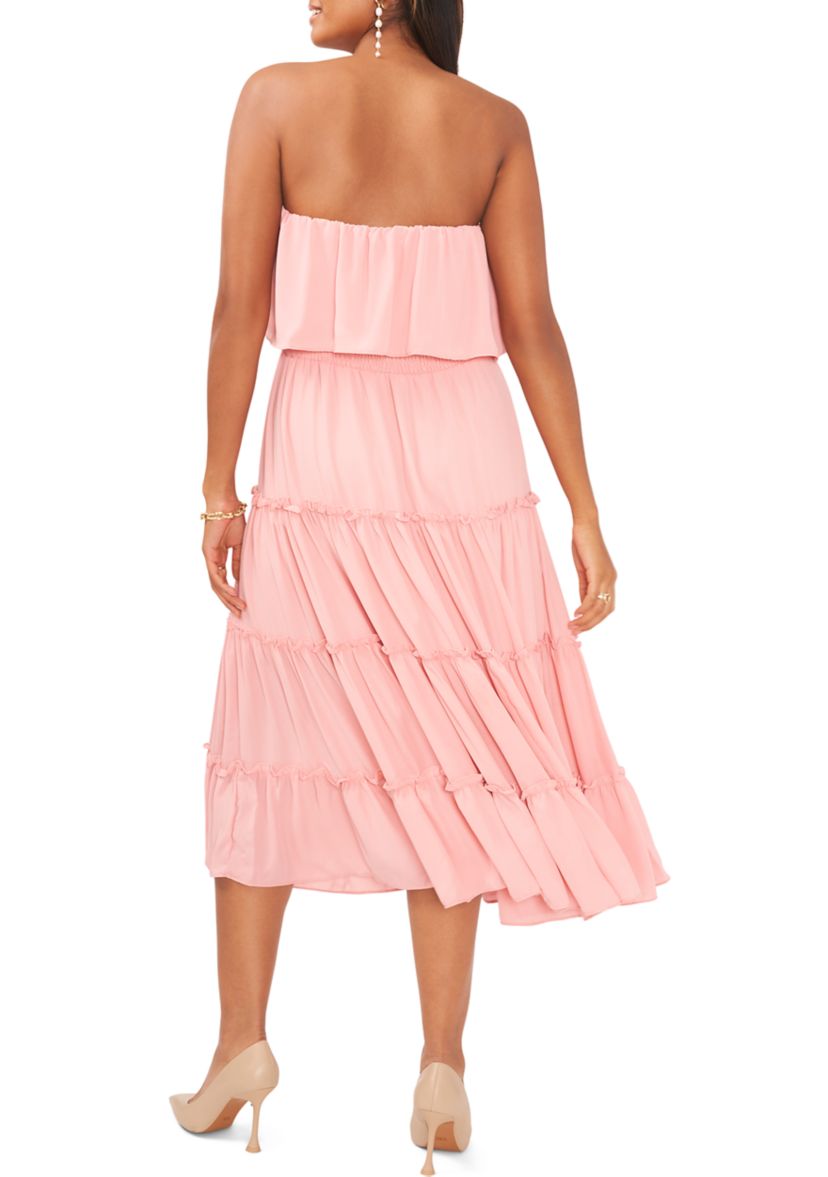 Womens Strapless Ruffle Tiered Maxi Dress