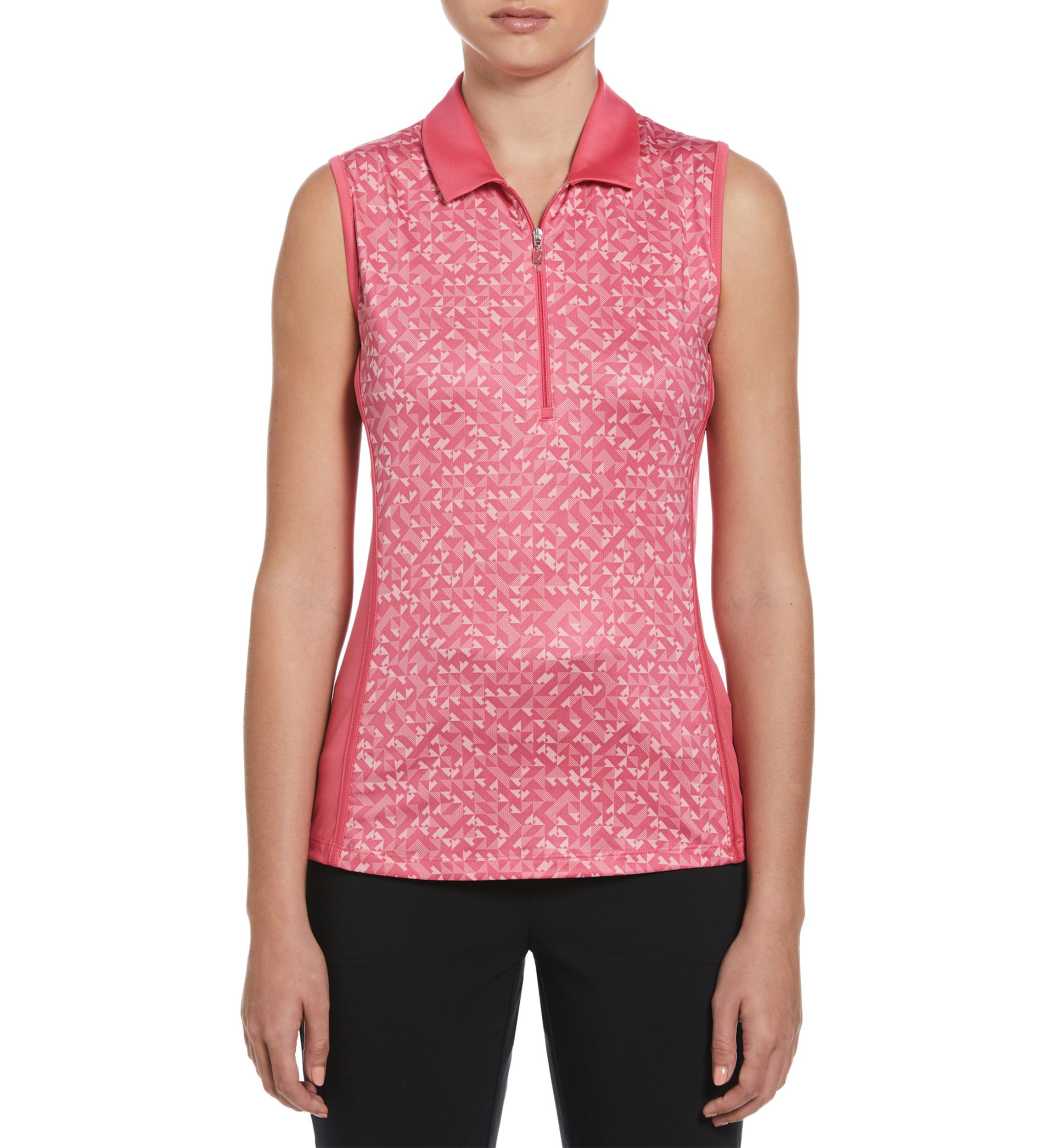 Printed Sleeveless 1/4 Zip Polo Top