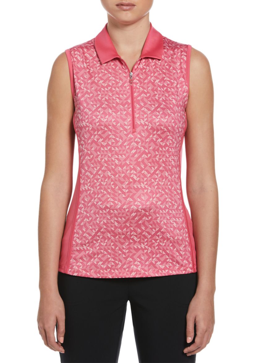 Printed Sleeveless 1/4 Zip Polo Top