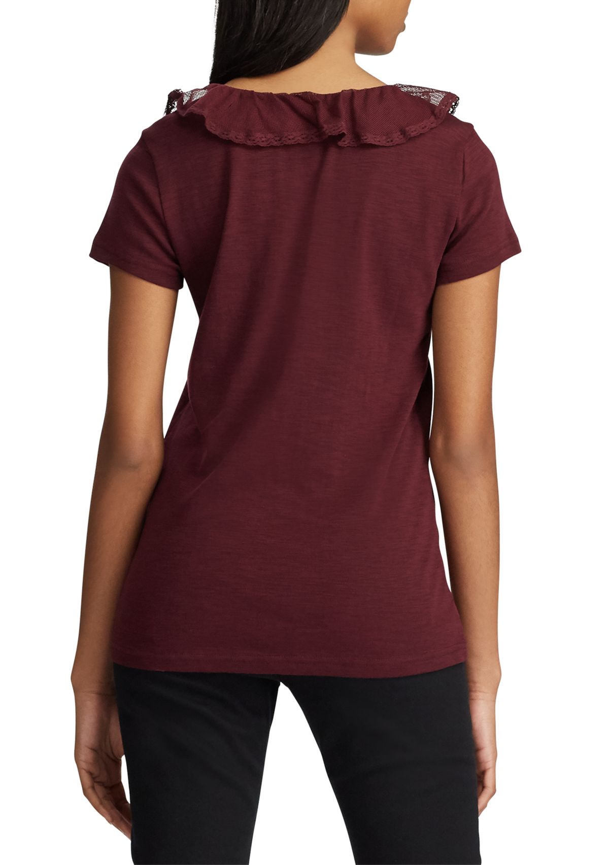 Lucas Short Sleeve Ruffle V Neck Knit Top