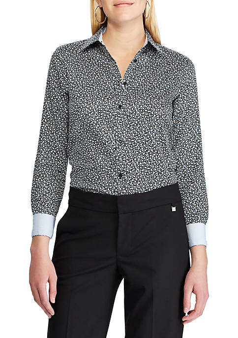 CHAPS Womens Long Sleeve Non Iron Cotton Sateen-Shirt Button Down Shirt