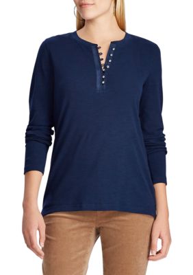 Chaps Women's Mandy Bling Button Henley T-Shirt | belk