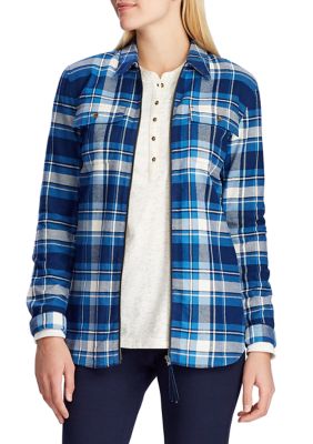 white plaid shirt women's