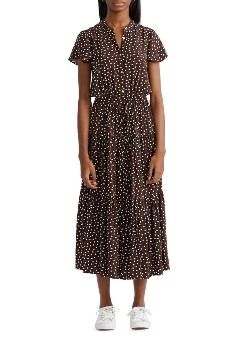Womens Tiered Flutter Sleeve Dress