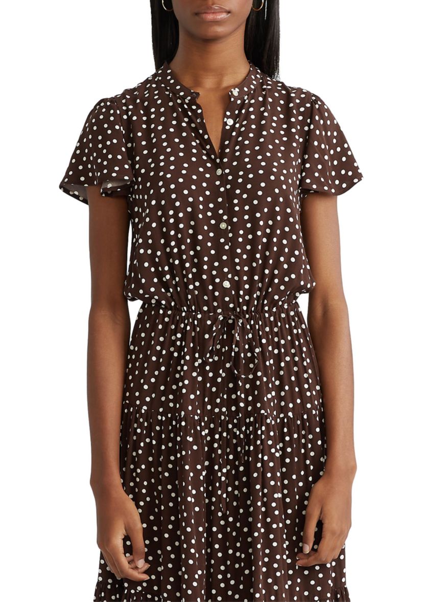 Womens Tiered Flutter Sleeve Dress