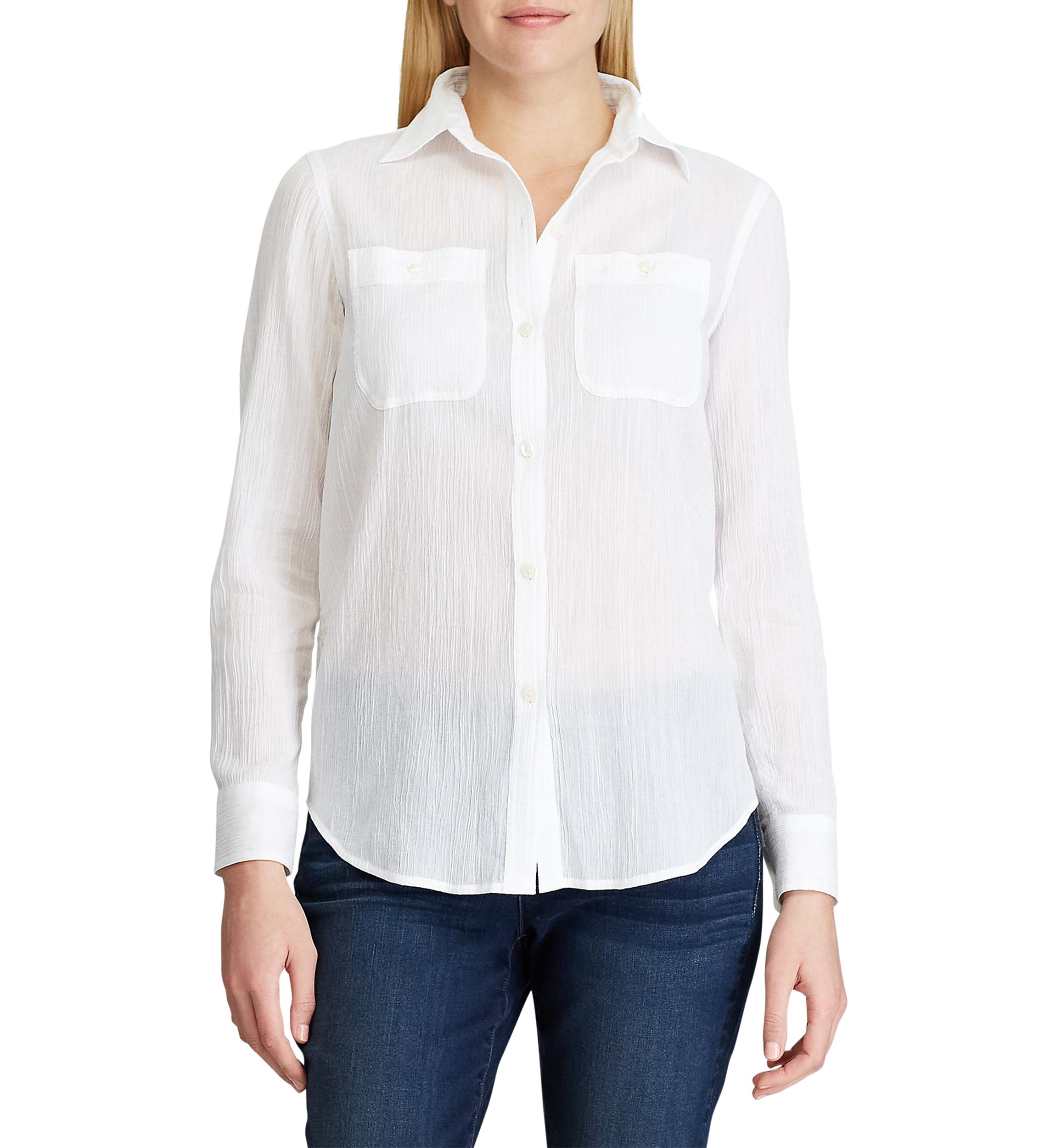Chaps Petite Cotton Linen Button Down Shirt | Belk