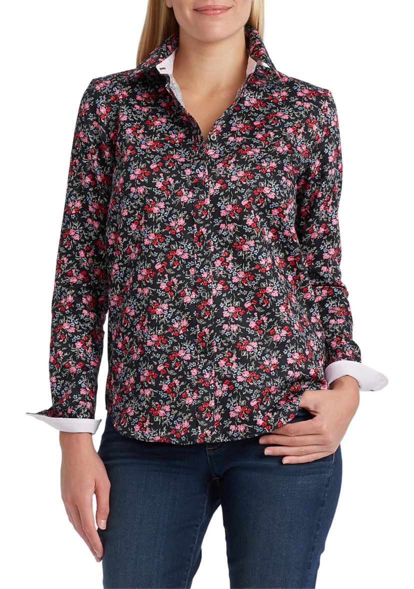 Petite No Iron Long Sleeve Button Down Shirt