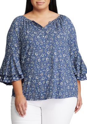 Chaps Plus Size Flare Sleeve Floral Blouse | belk