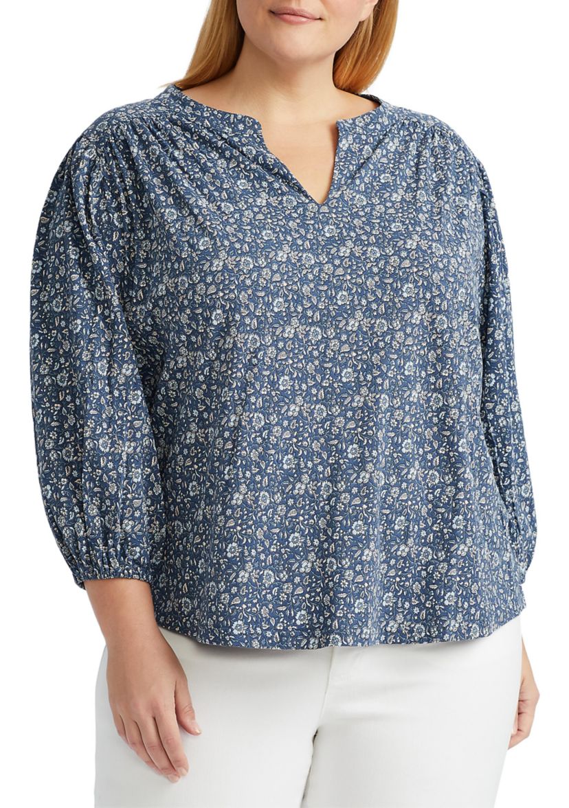 	  Plus Size Shirred Cotton Top 