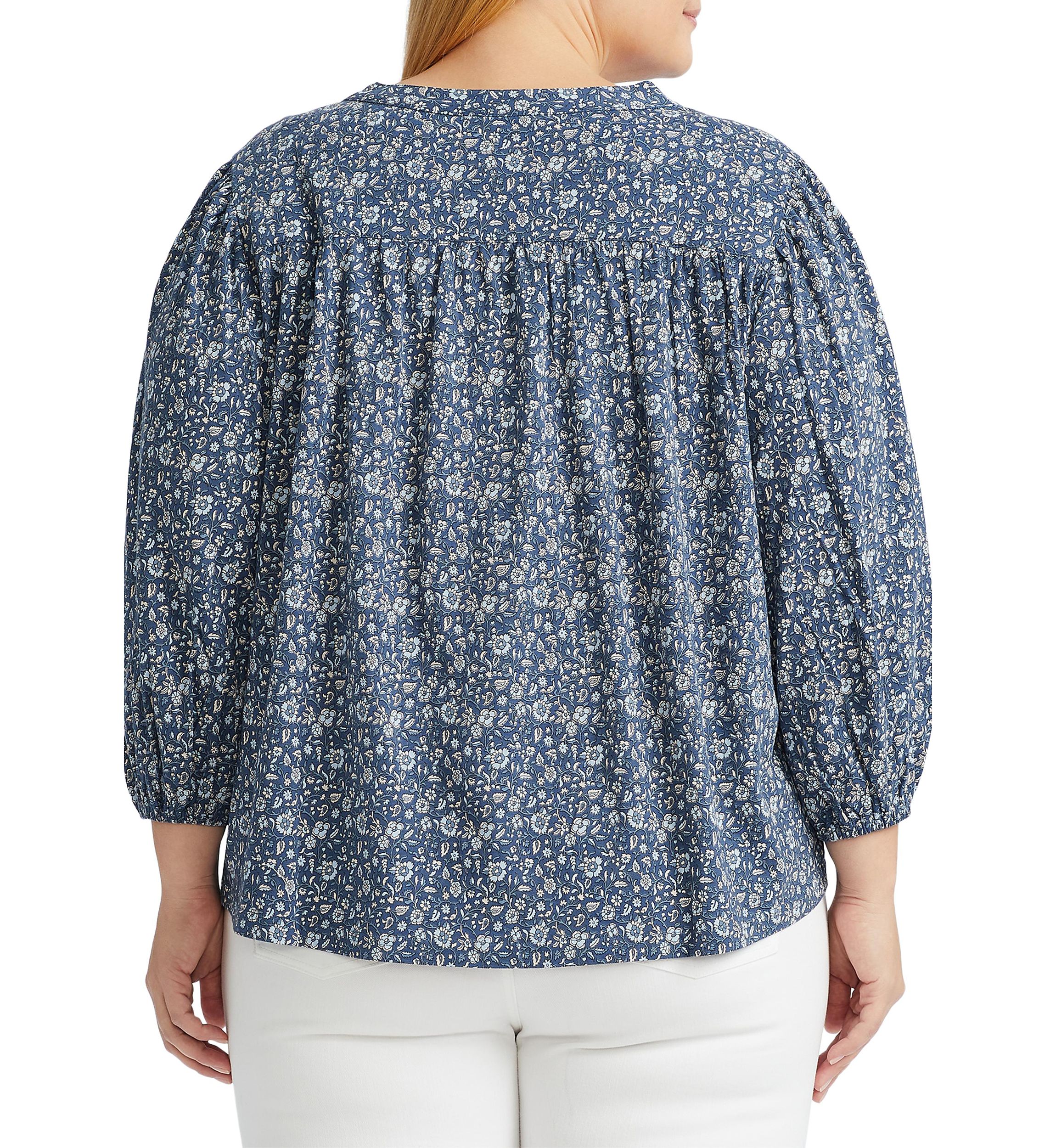 	  Plus Size Shirred Cotton Top 