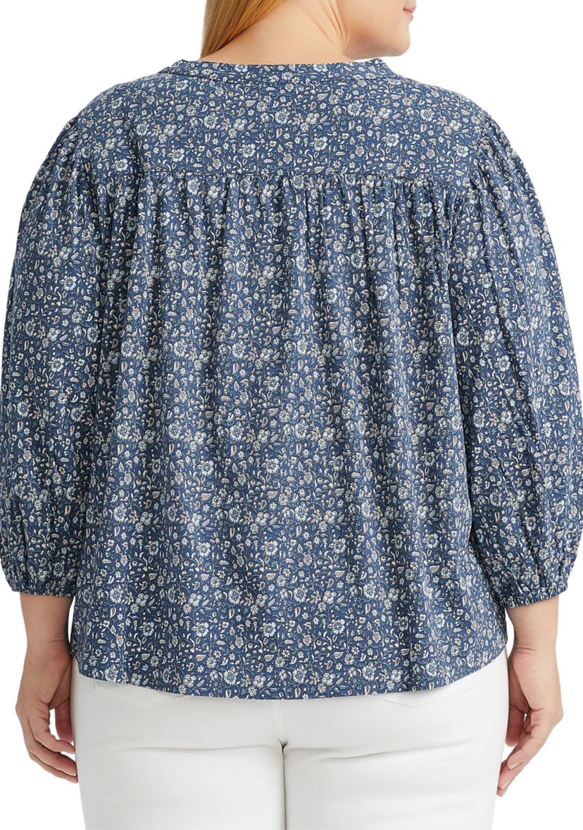 	  Plus Size Shirred Cotton Top 