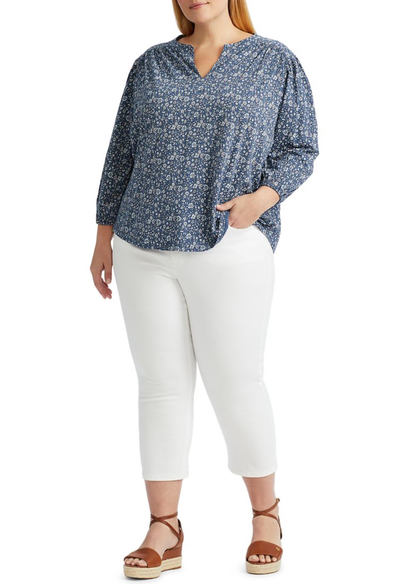 	  Plus Size Shirred Cotton Top 