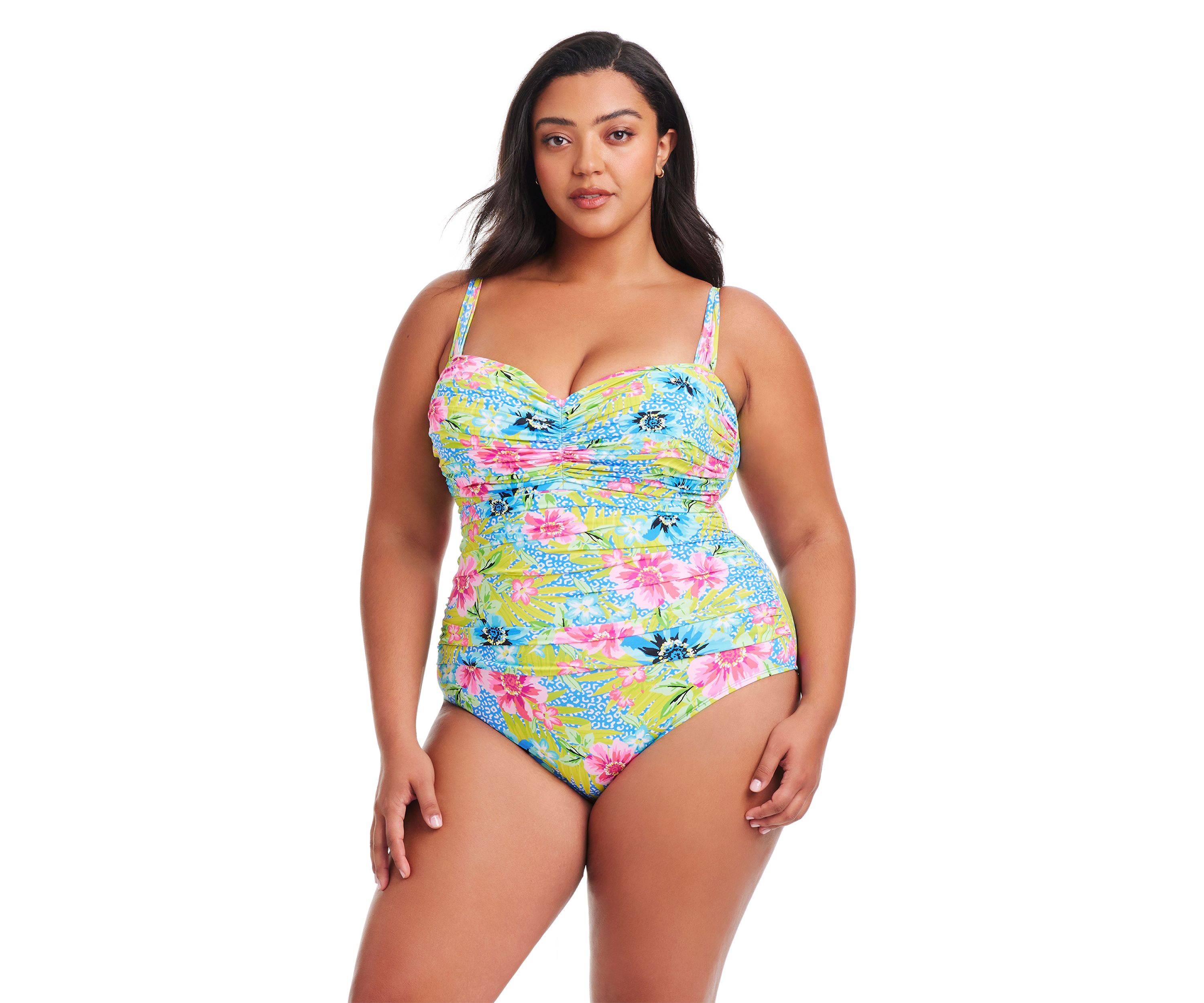 Plus Size Lets Get Away Shirred Bandeau One Piece Swimsuit