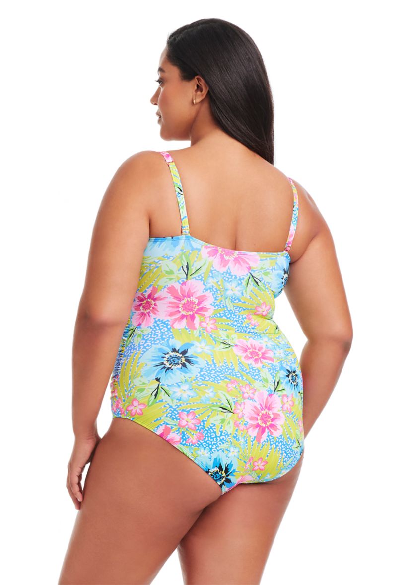 Plus Size Lets Get Away Shirred Bandeau One Piece Swimsuit