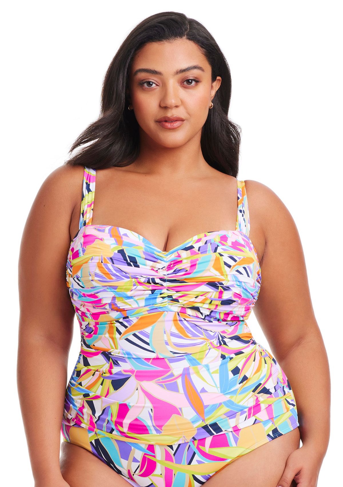 Plus Size Living Color Shirred Bandeau One Piece Swimsuit 