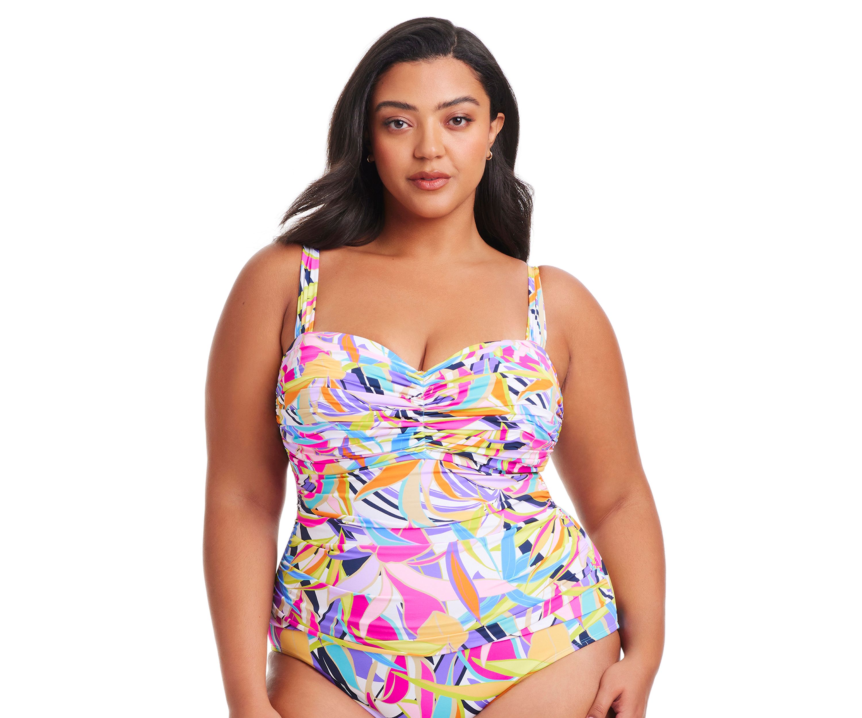 Plus Size Living Color Shirred Bandeau One Piece Swimsuit 