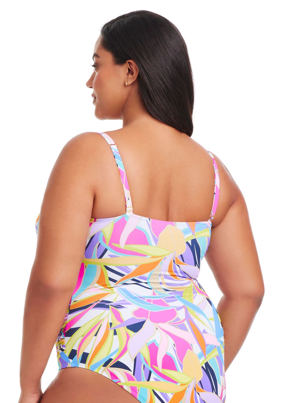 Plus Size Living Color Shirred Bandeau One Piece Swimsuit 