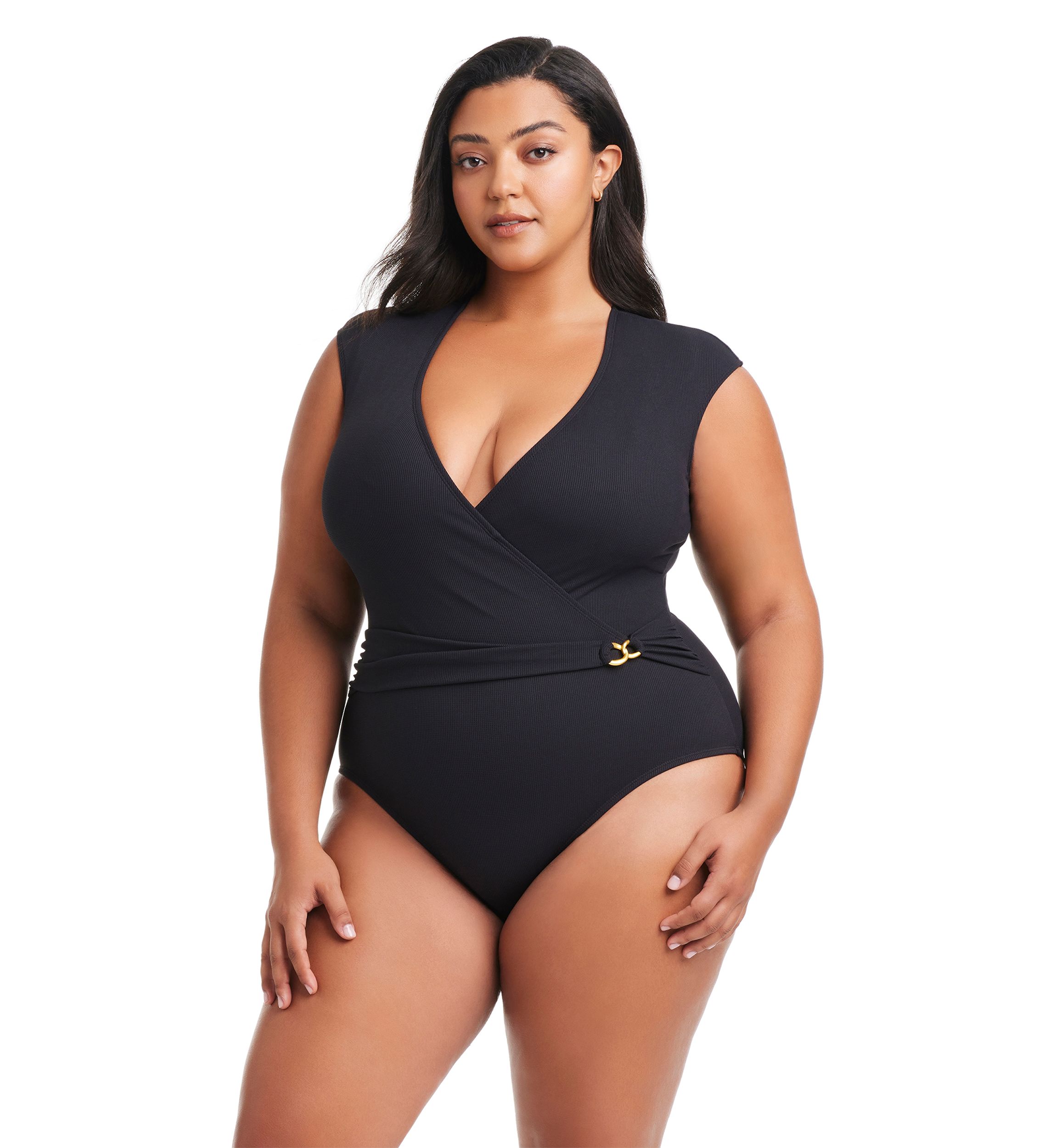 Plus Size Piqué Ole Cap Sleeve One Piece Swimsuit