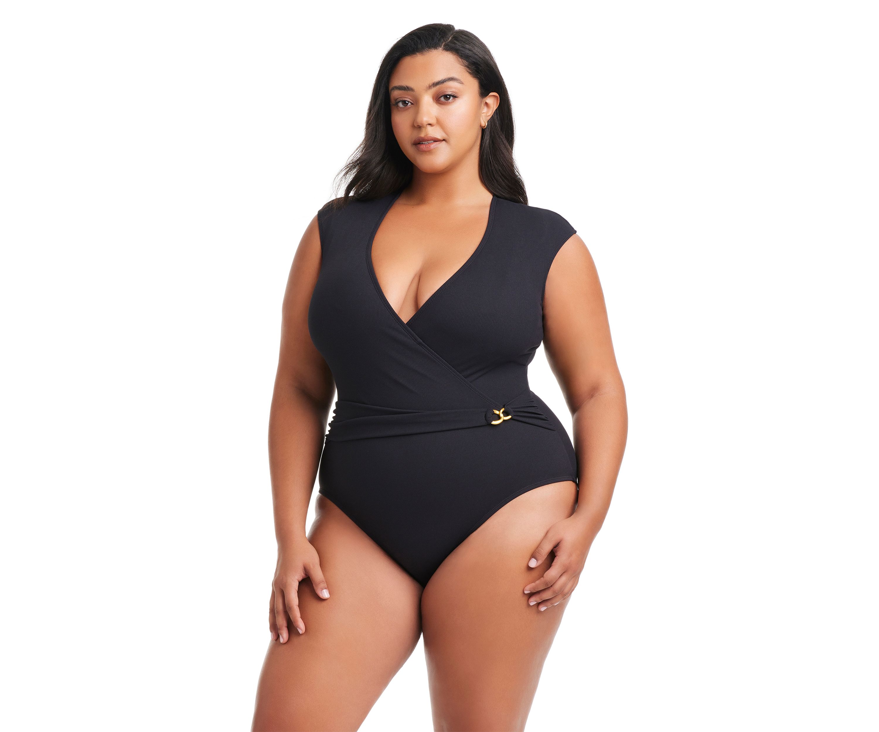 Plus Size Piqué Ole Cap Sleeve One Piece Swimsuit