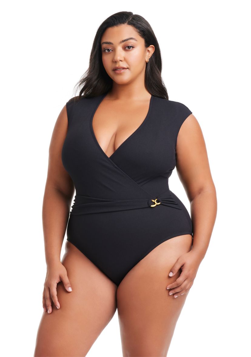 Plus Size Piqué Ole Cap Sleeve One Piece Swimsuit