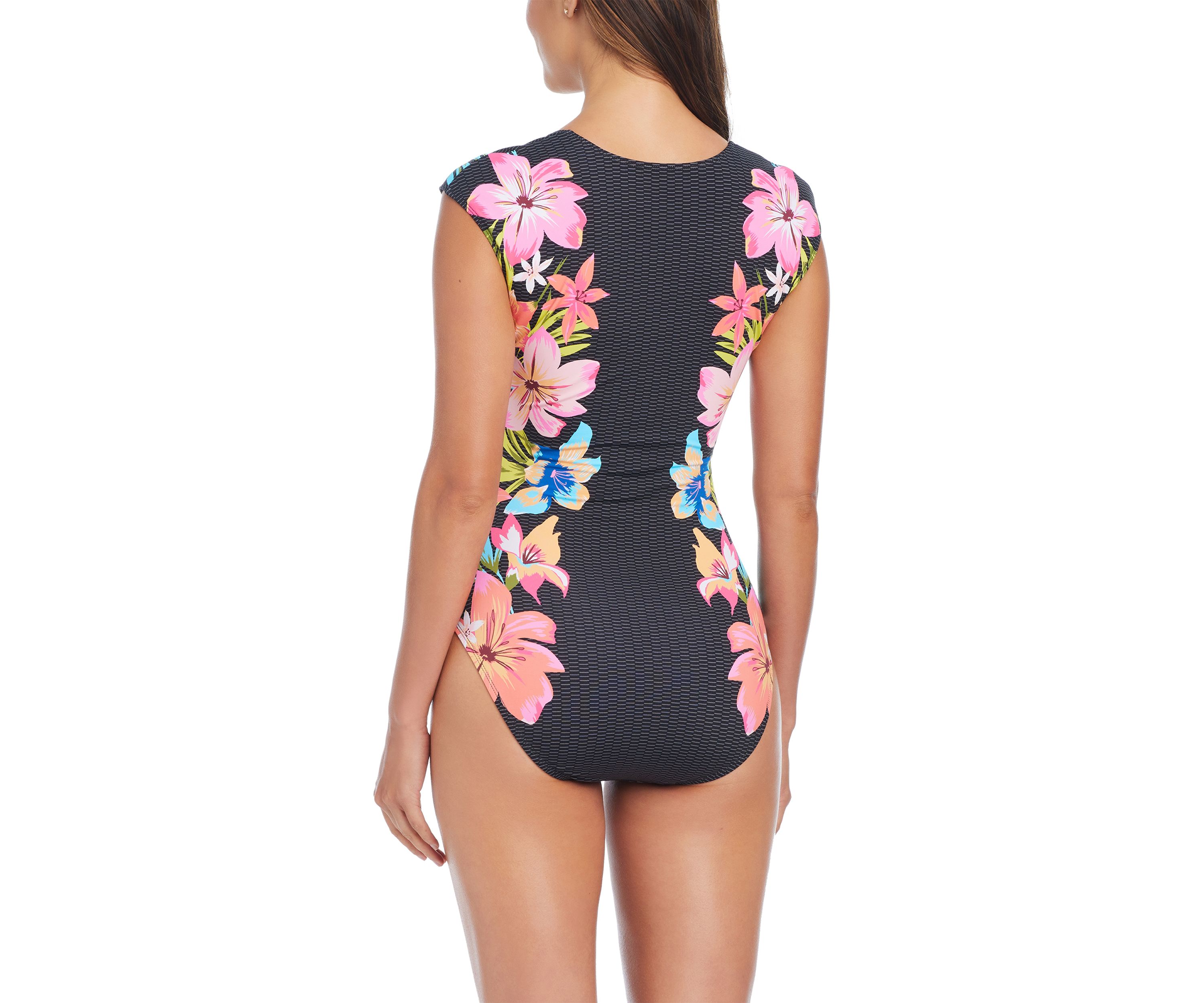 Sweet Escape Cap Sleeve Zip Up One Piece Swimsuit 