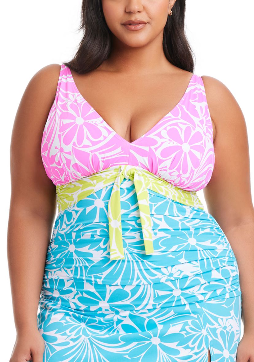 Plus Size Sock It To Me Plunge Tankini Swim Top