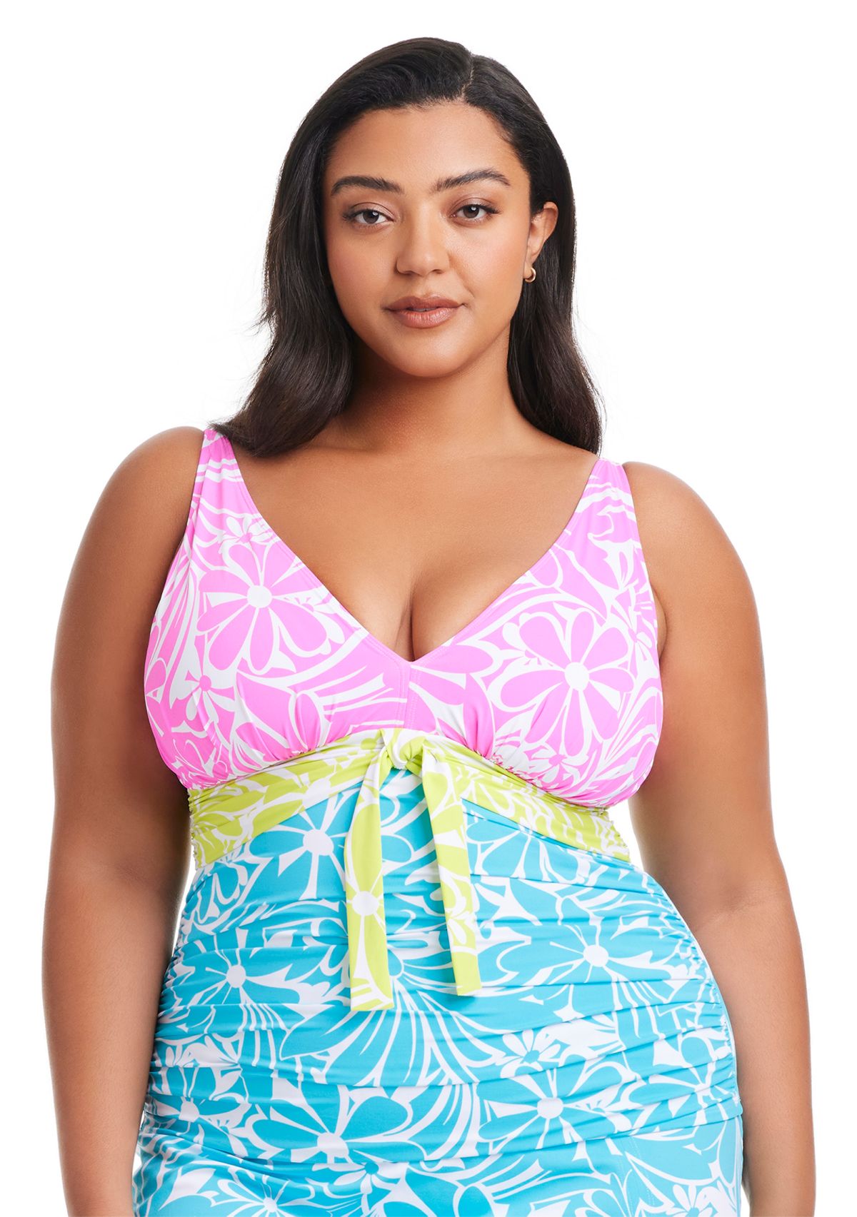 Plus Size Sock It To Me Plunge Tankini Swim Top