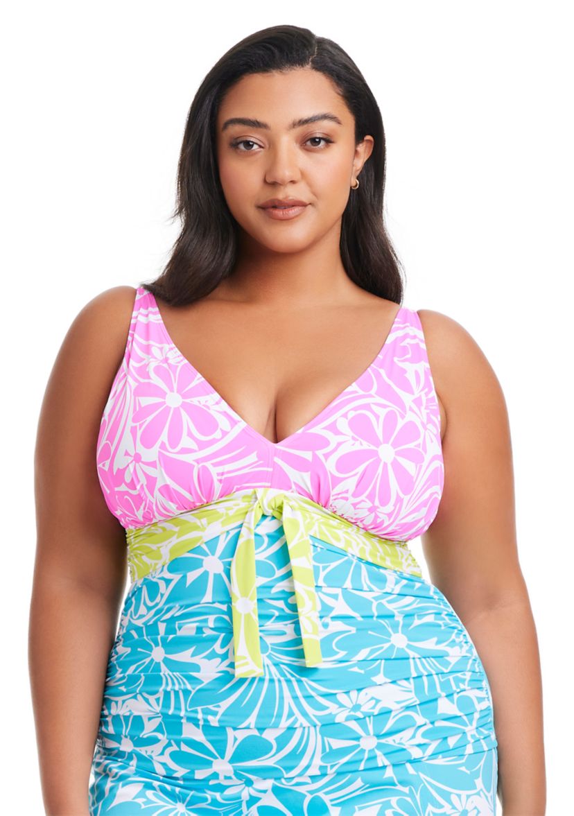 Plus Size Sock It To Me Plunge Tankini Swim Top