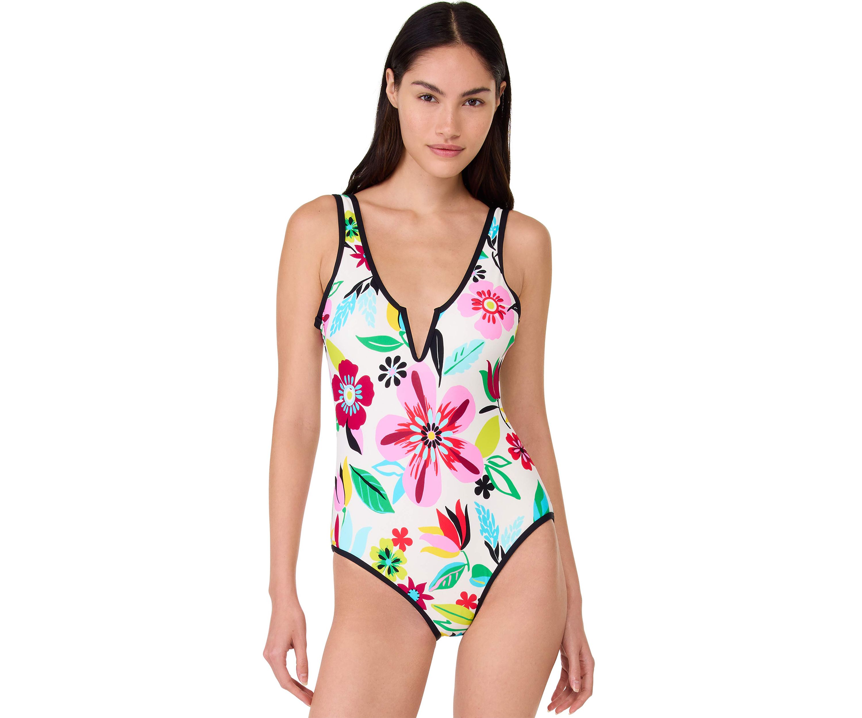 Floral V Wire Plunge Back One Piece Swimsuit 