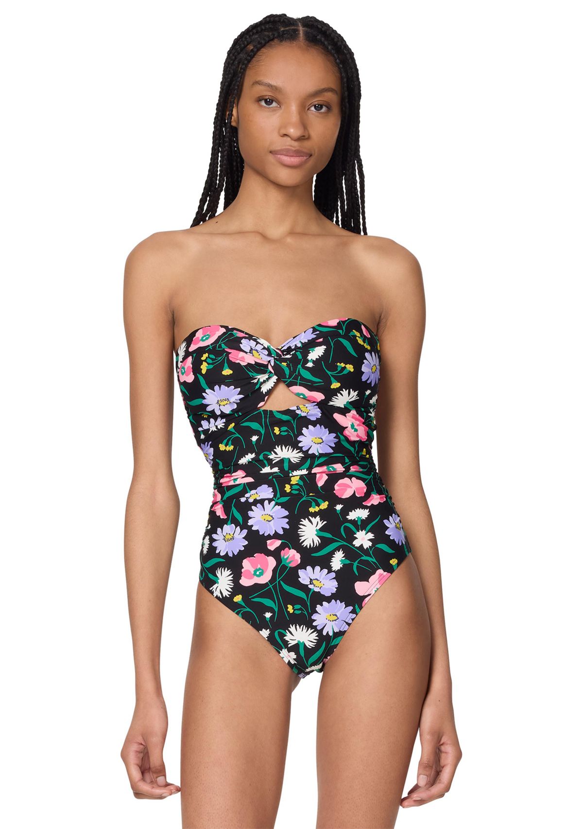 Floral Bandeau Cut Out One Piece Swimsuit