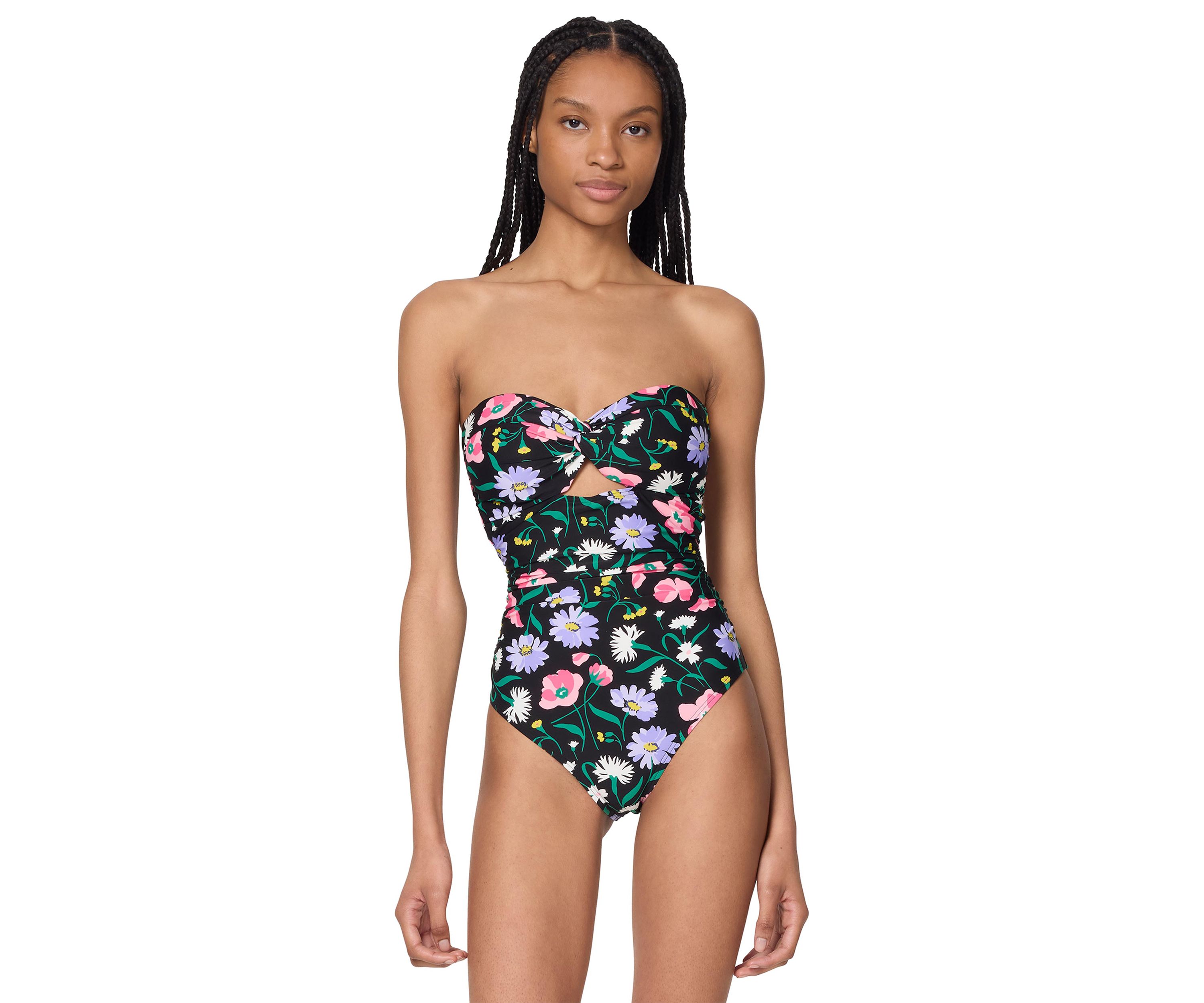 Floral Bandeau Cut Out One Piece Swimsuit