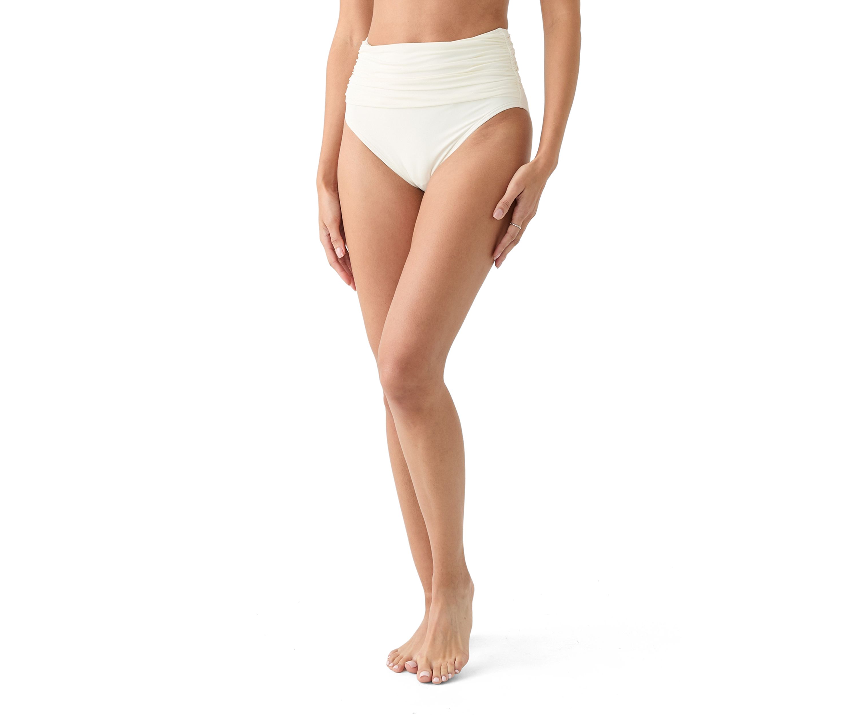 Rosette Solid Shirred High Waist Swim Bottoms