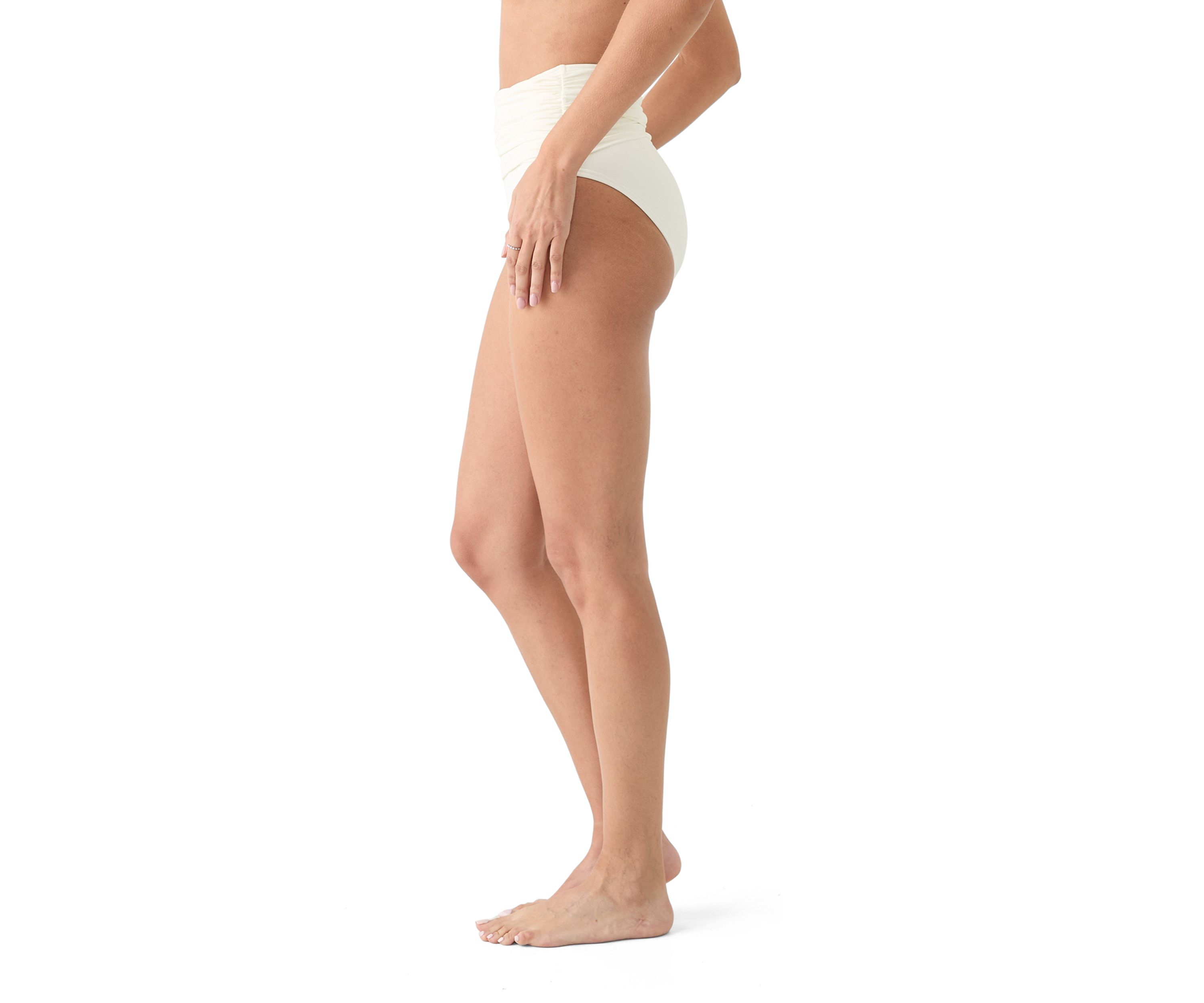 Rosette Solid Shirred High Waist Swim Bottoms