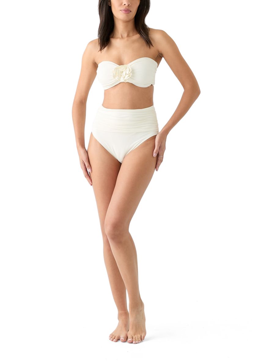 Rosette Solid Shirred High Waist Swim Bottoms