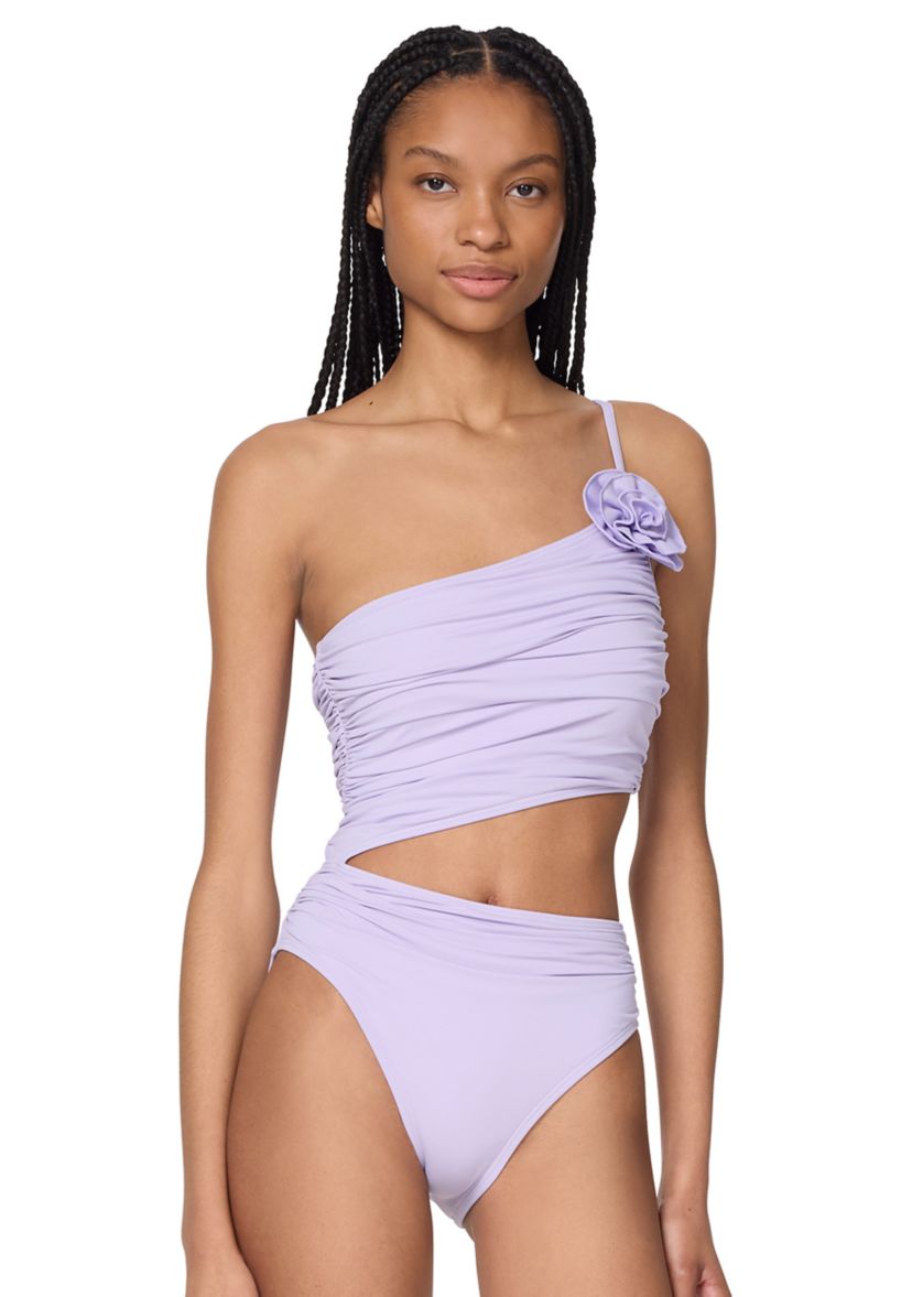 One Shoulder Shirred Cut Out One Piece Swimsuit