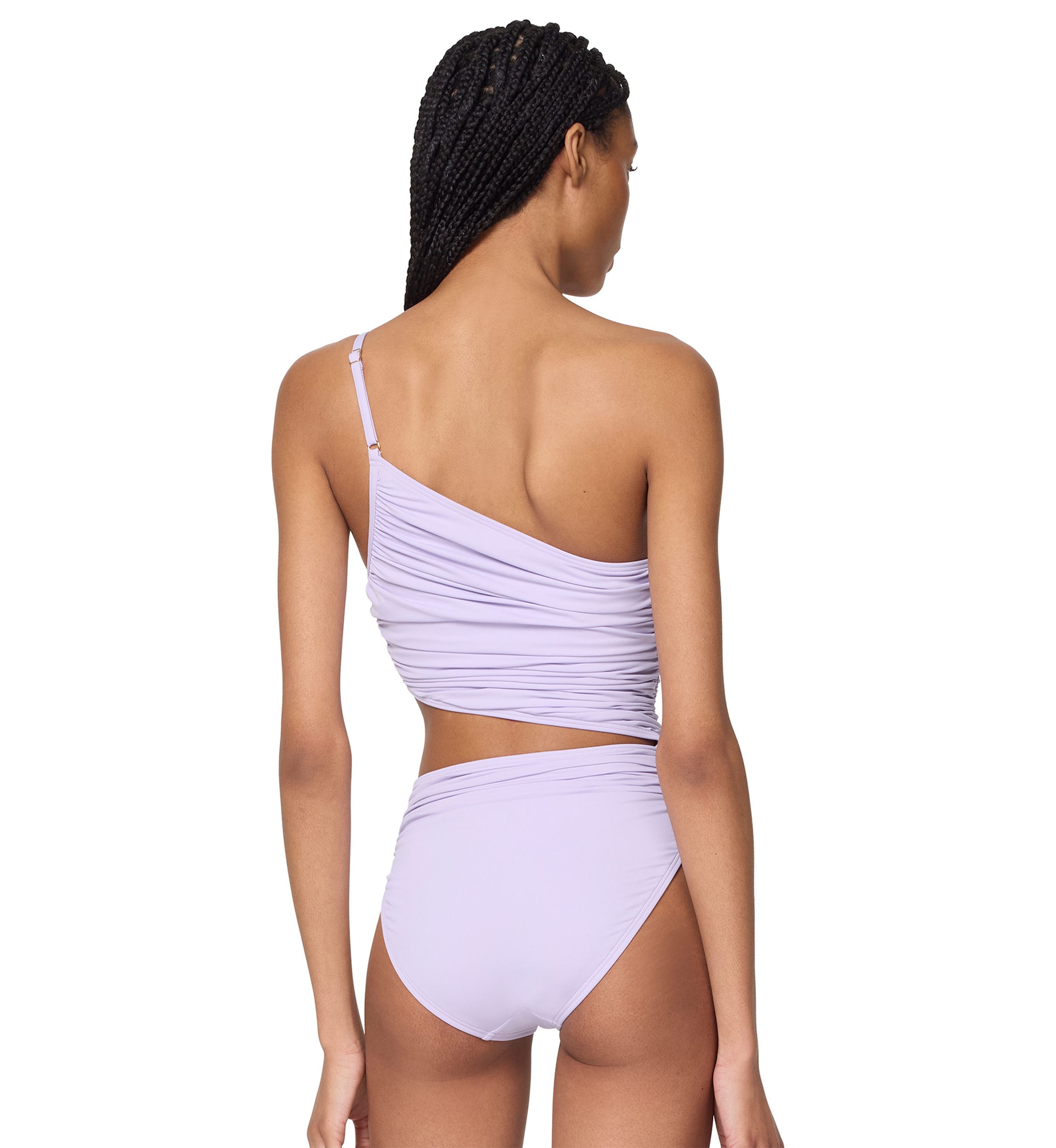 One Shoulder Shirred Cut Out One Piece Swimsuit