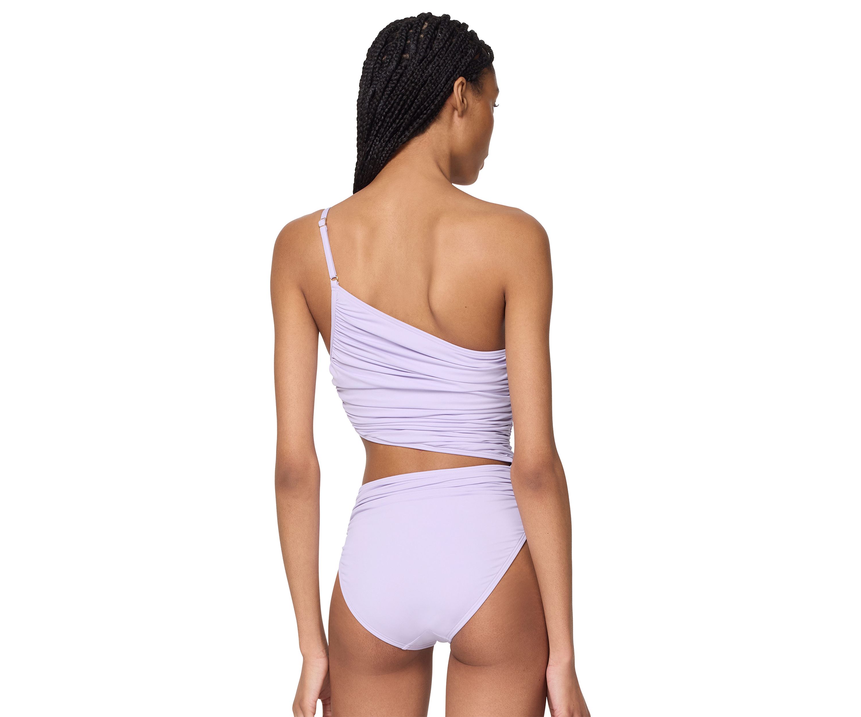 One Shoulder Shirred Cut Out One Piece Swimsuit